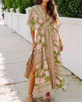 V-neck printed high-waist dress