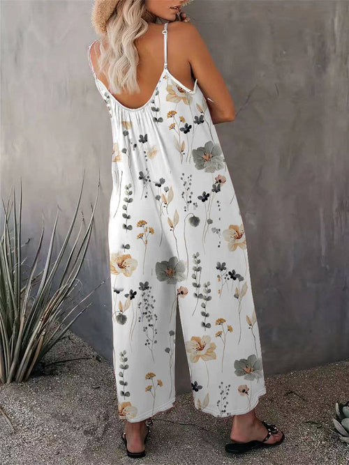 Casual Sleeveless Floral Print Jumpsuit