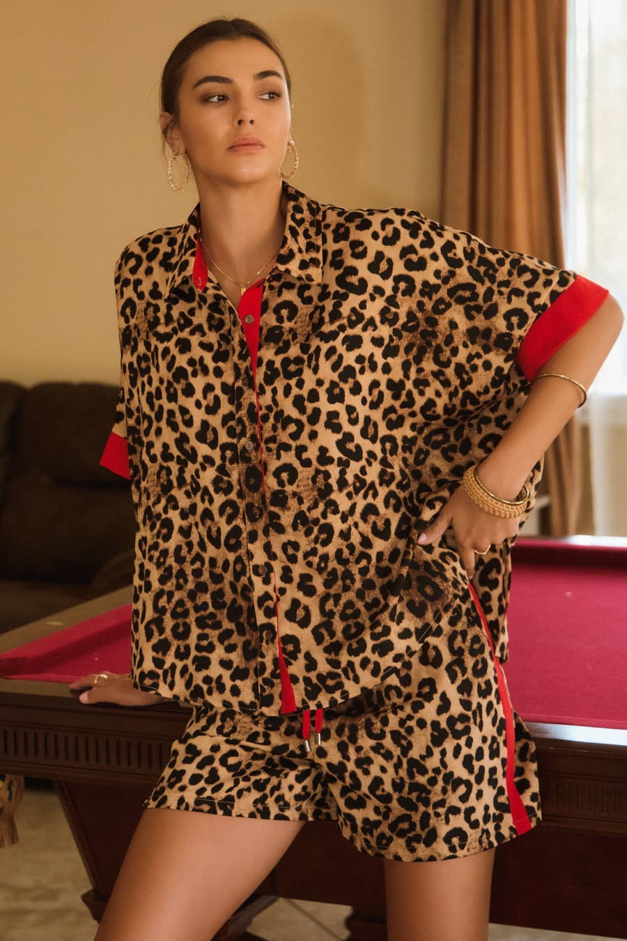 Leopard Printed Shirt & Short Set