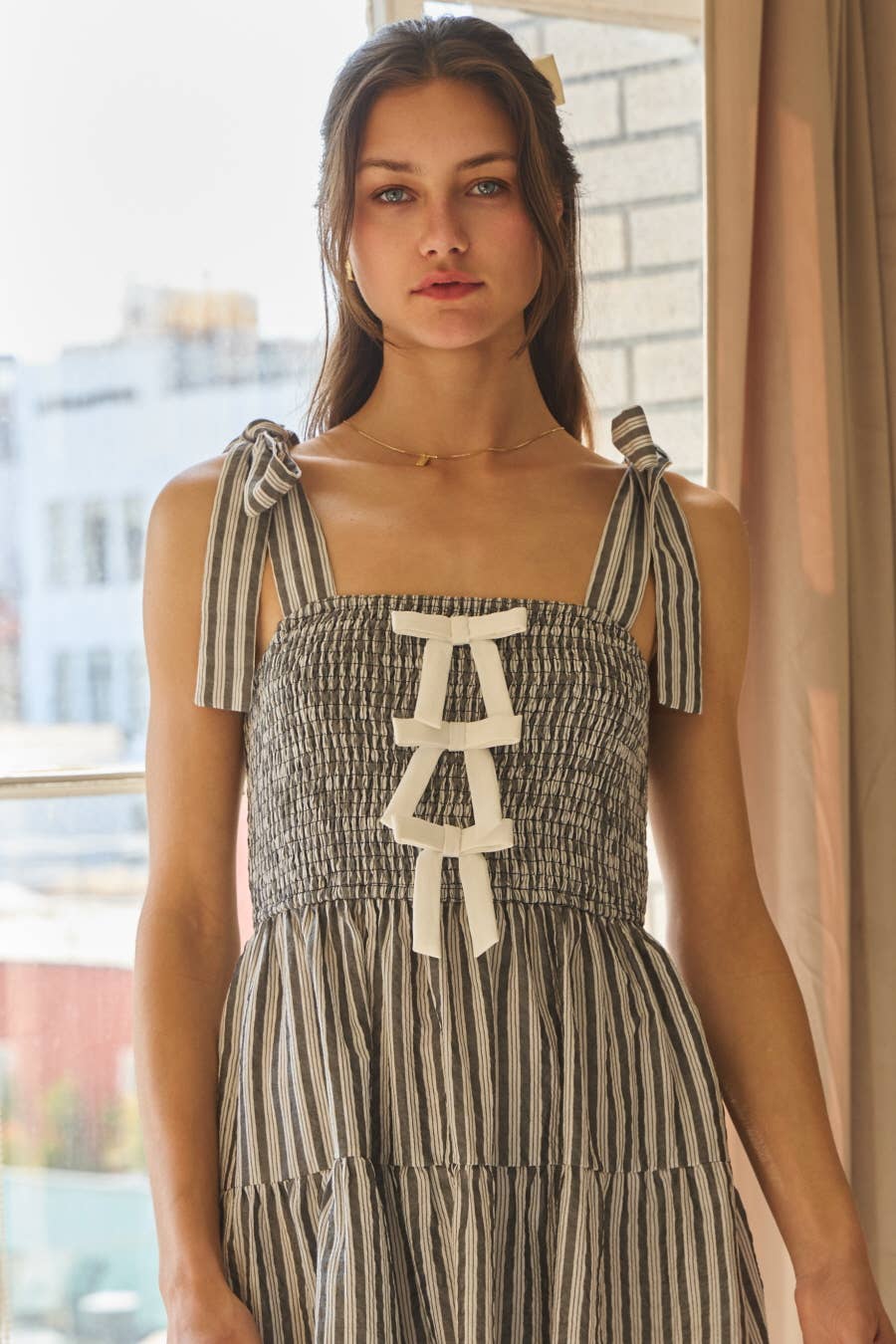 Striped Sleeveless Tired Midi Dress