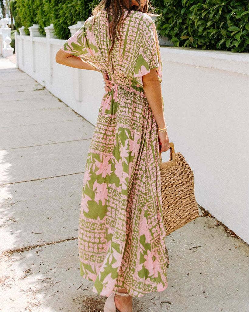 V-neck printed high-waist dress