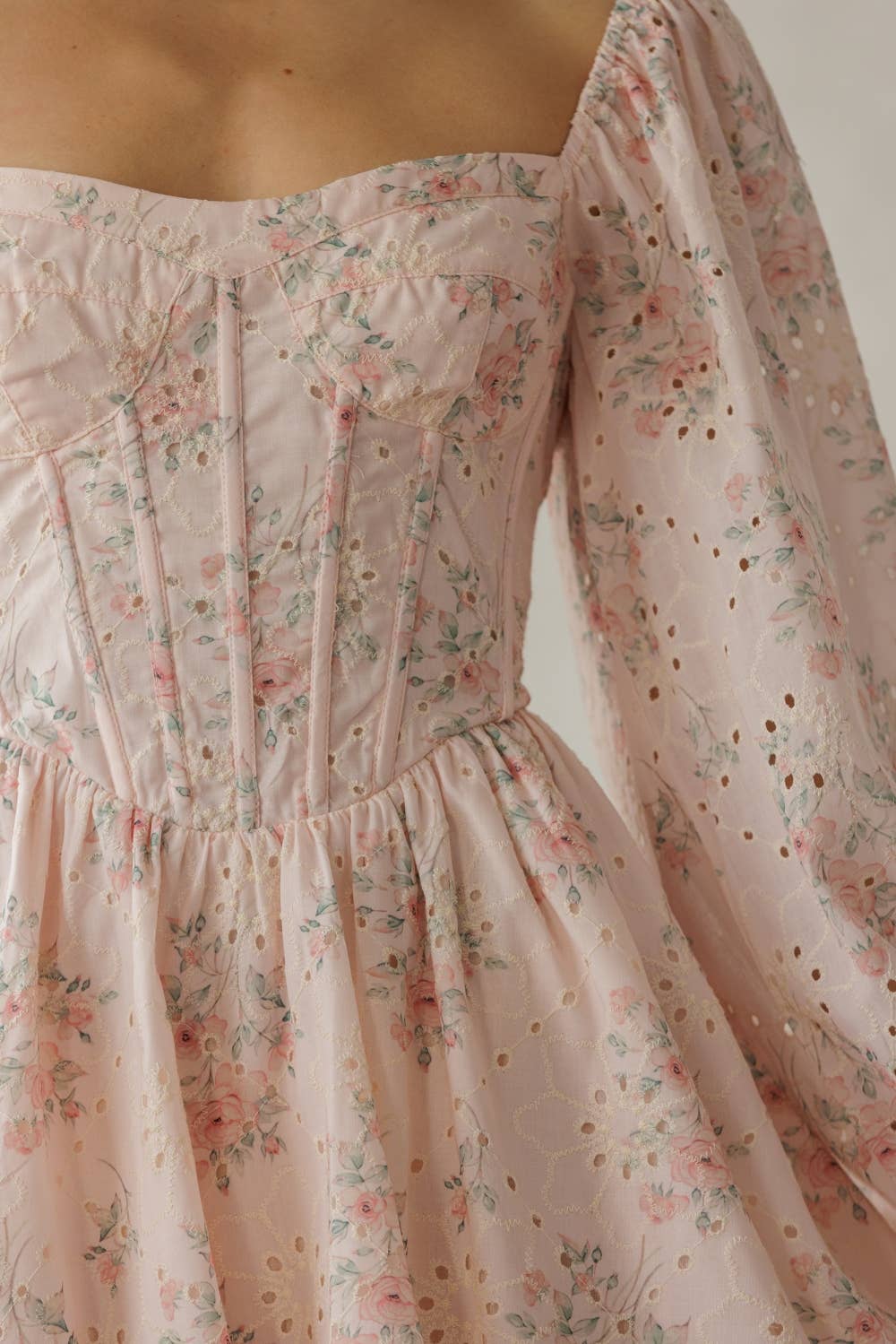 FLORAL CORSET LONG SLEEVE MINI DRESS