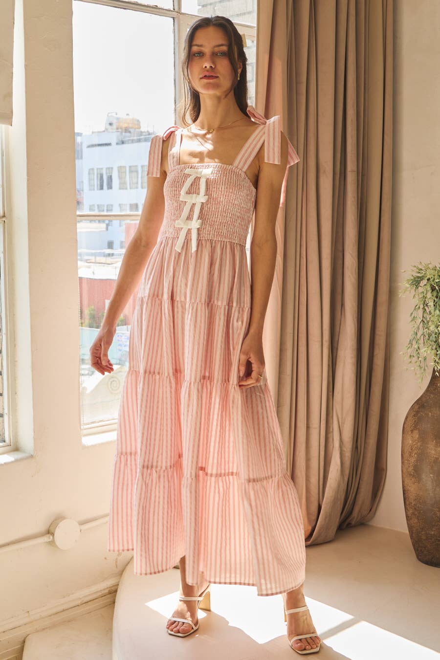 Striped Sleeveless Tired Midi Dress