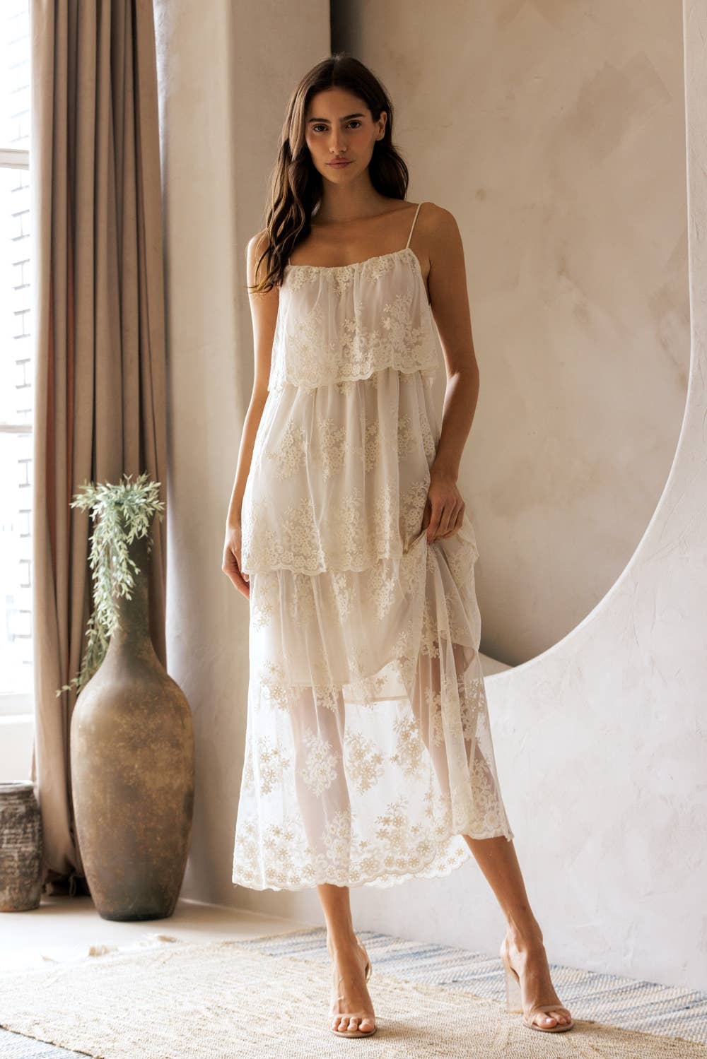 FLORAL TIERED LACE MIDI DRESS [Pre-order May 5th]