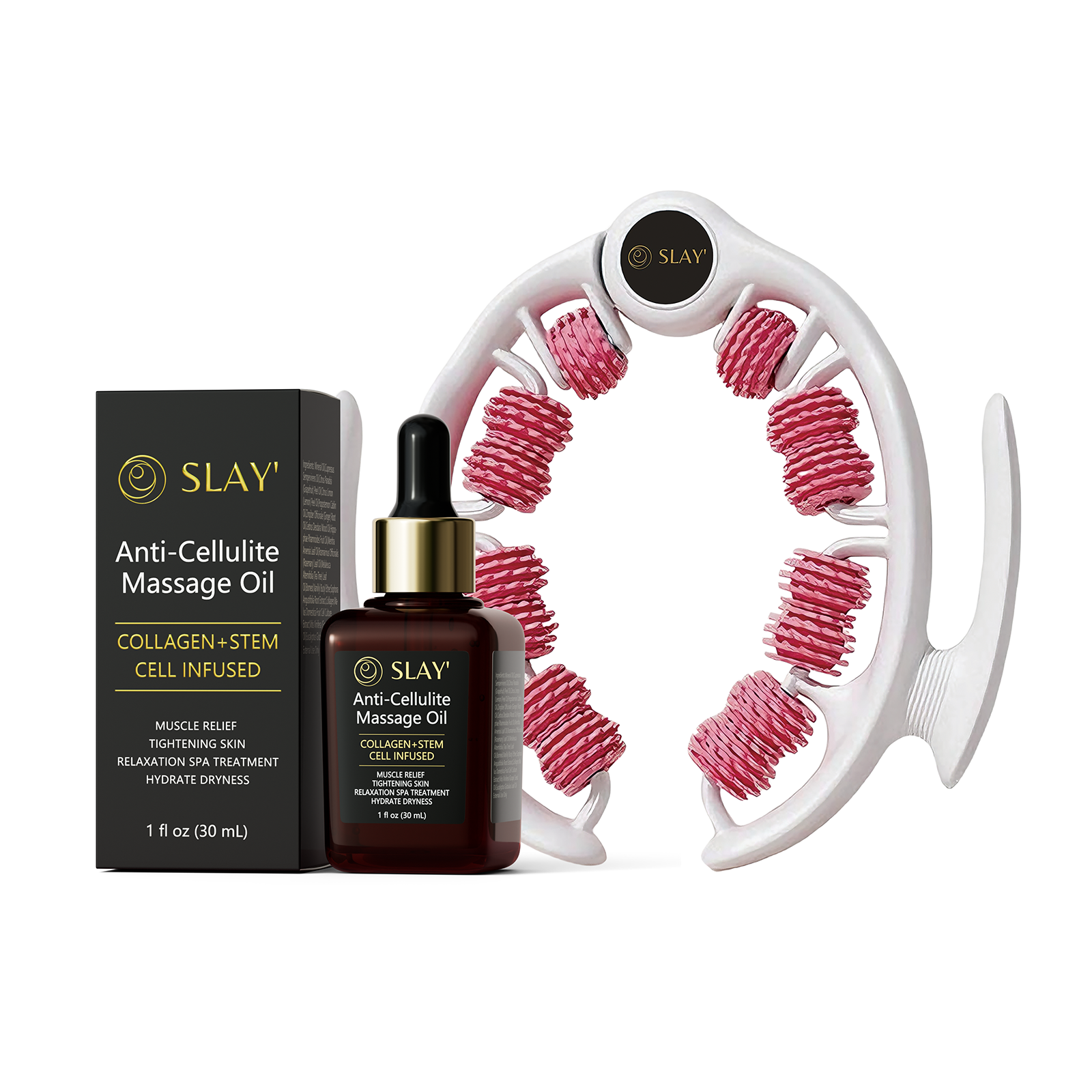 Slay' Pink Anti-Cellulite Massage Roller with Firming Anti-Cellulite Oil