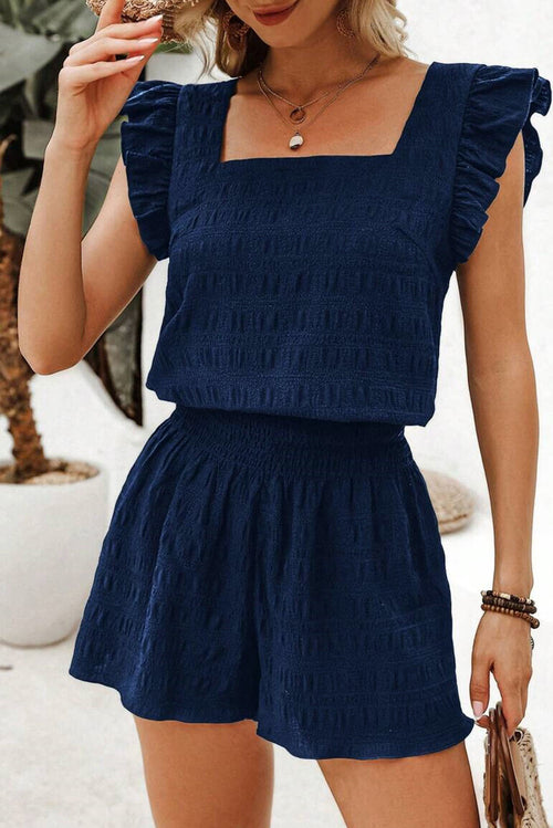 Textured Square Neck Top & High Waist Shorts Set