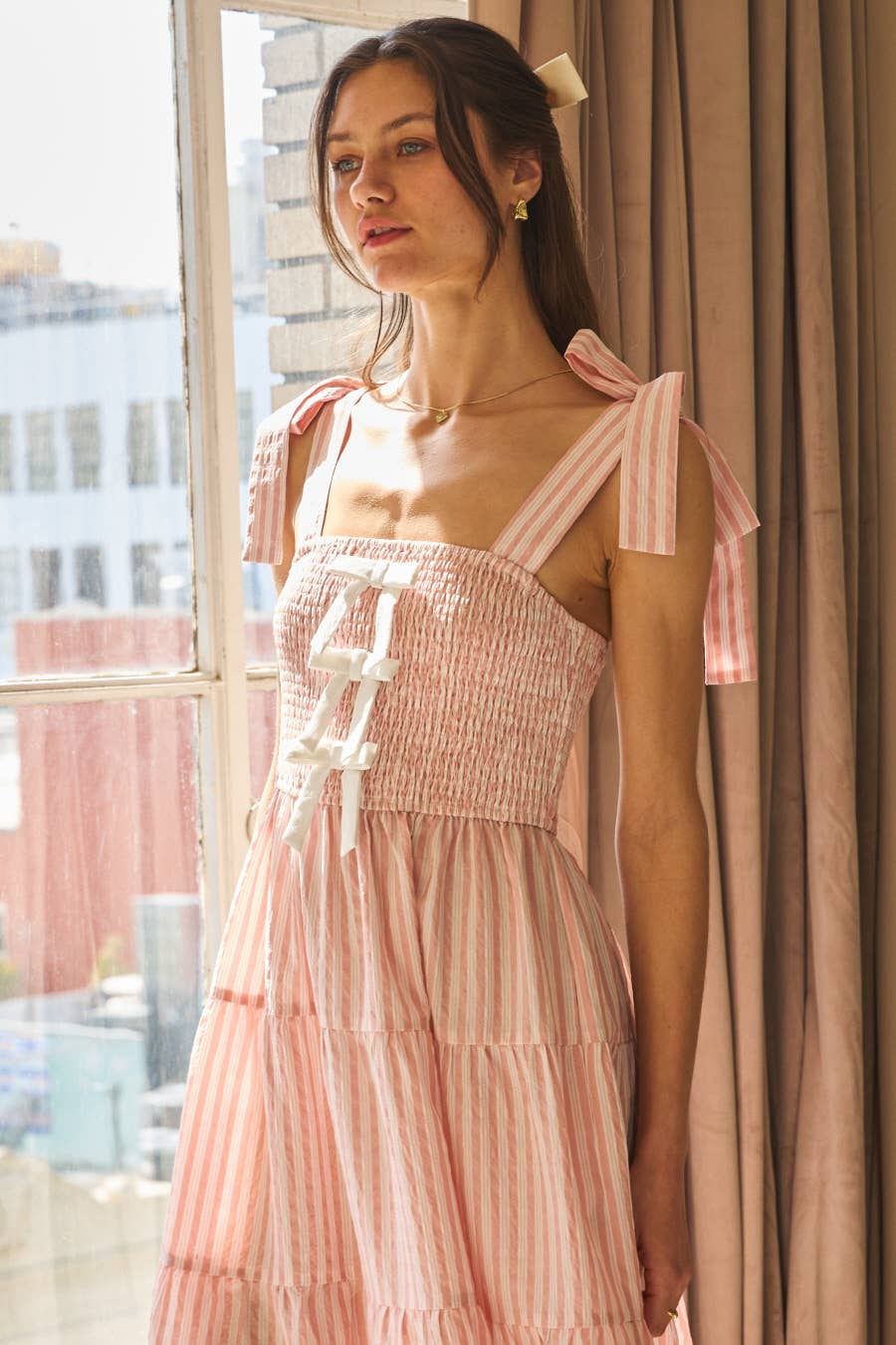 Striped Sleeveless Tired Midi Dress