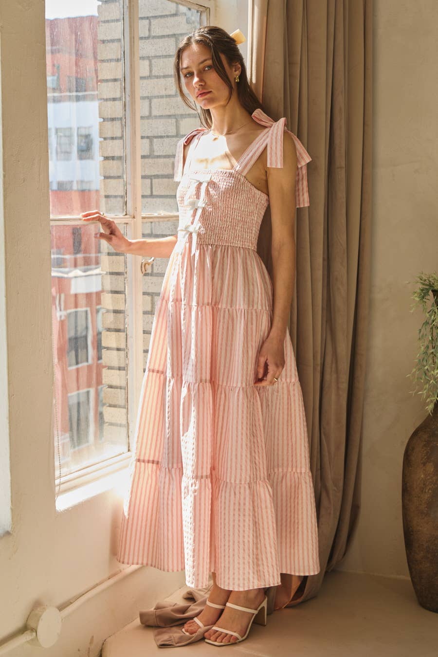 Striped Sleeveless Tired Midi Dress