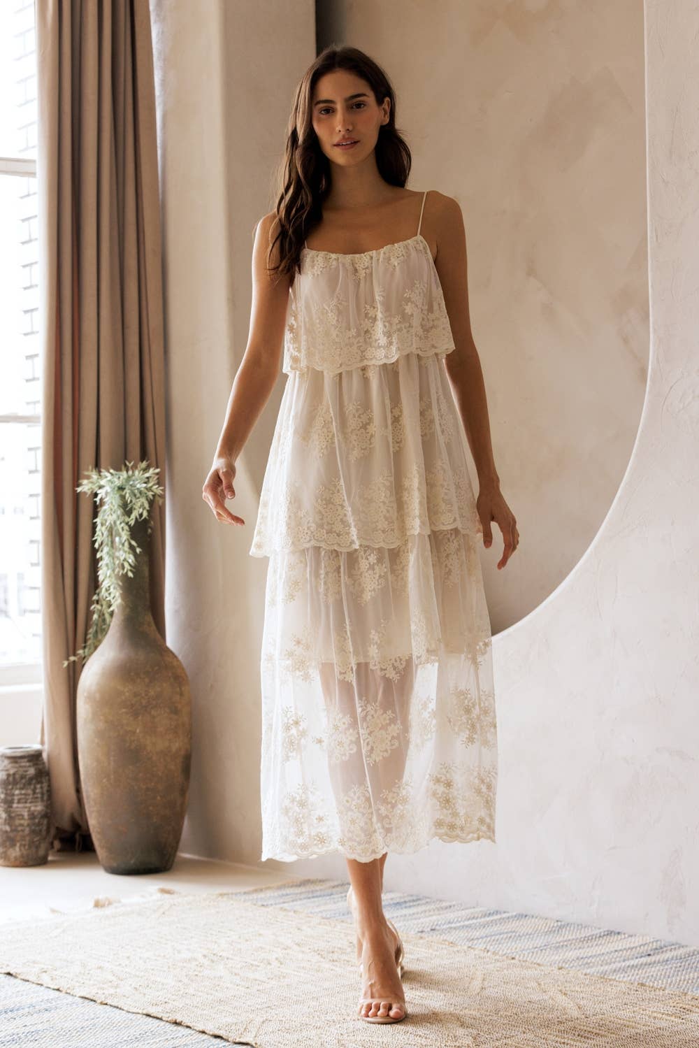 FLORAL TIERED LACE MIDI DRESS [Pre-order May 5th]