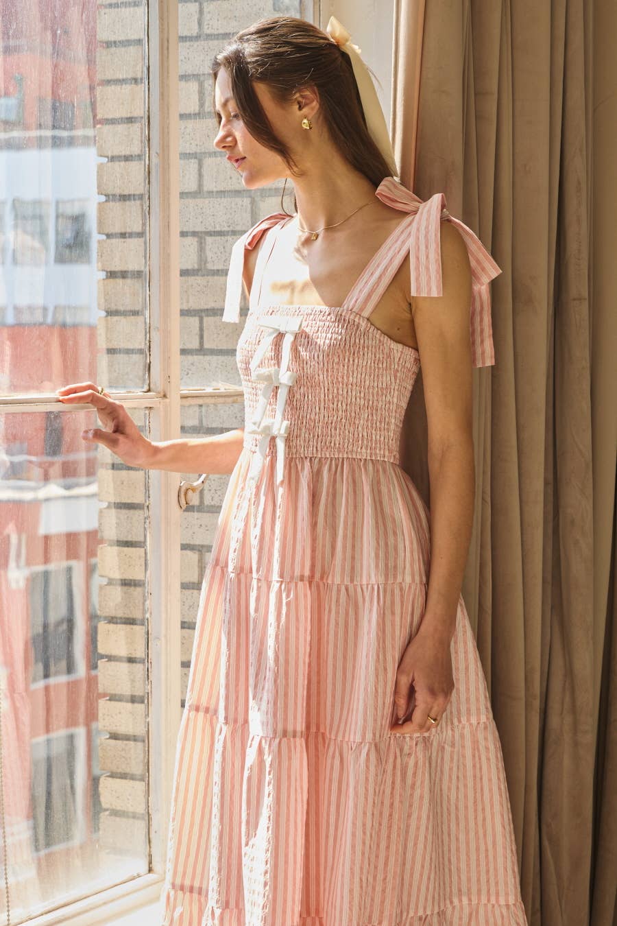 Striped Sleeveless Tired Midi Dress